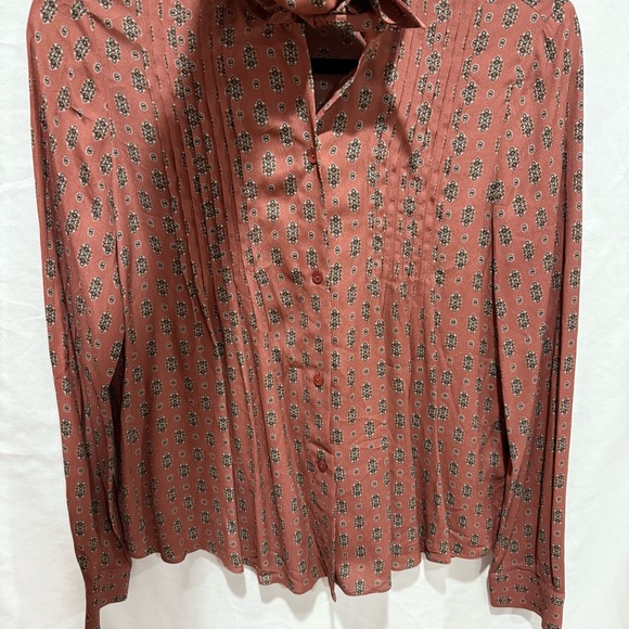 Massimo Dutti Dark Floral Paisley Pussybow Blouse Size 2 Small Academia Chic - Picture 8 of 15